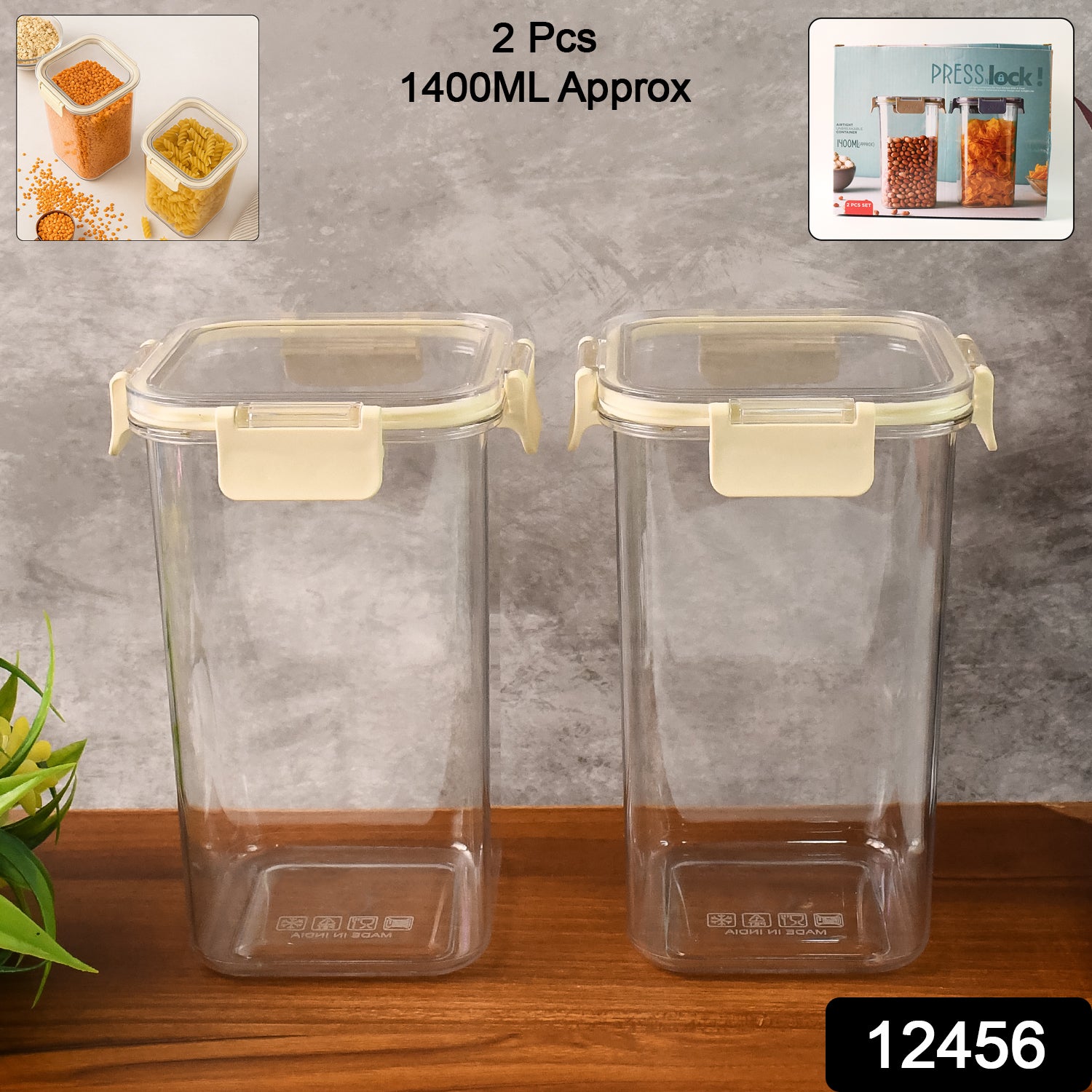 Apex Press N Lock Airtight Kitchen Storage Container Set (2pc1400ml) Approx Apex Press N Lock Airtight Kitchen Storage Container Set (2pc1400ml) Approx